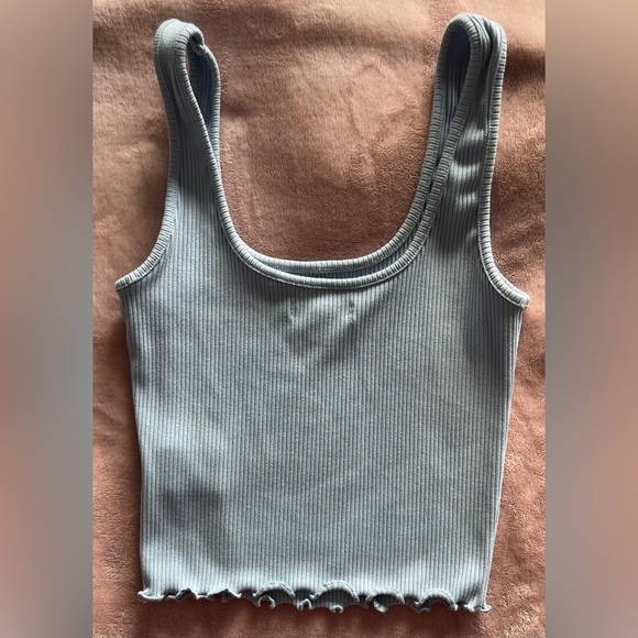 Tattoo Women's Ribbed Tank Top with Ruffle Hem- Light Blue Small - Picture 2 of 7